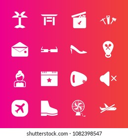 Premium set with fill vector icons. Such as love, airplane, summer, shrine, technology, communication, star, event, mail, footwear, smart, palm, plane, couple, bear, modern, nature, tropical, japan