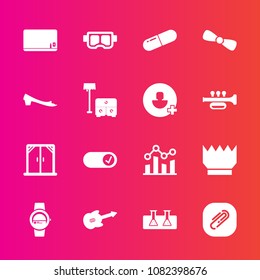 Premium set with fill vector icons. Such as education, music, medical, gift, chart, guitar, water, crown, bow, luxury, footwear, mask, paper, laboratory, chalk, science, pill, sea, fashion, school, 