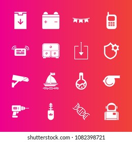 Premium set with fill vector icons. Such as web, phone, communication, dna, object, machine, battery, science, black, brush, hand, astronaut, camera, telephone, cosmonaut, old, background, download