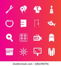 Premium set with fill vector icons. Such as style, outfit, banner, celebration, stove, spanner, hammer, mail, wrench, timetable, calendar, equipment, nautical, rudder, handle, post, kitchen, day, cook