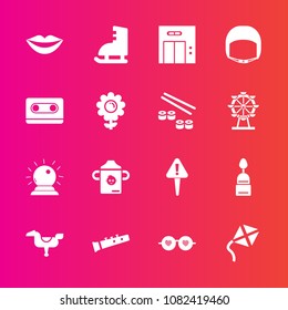 Premium set with fill vector icons. Such as elevator, sorcery, bottle, cake, sunglasses, nutrition, female, glasses, fashion, hippie, mark, winter, teeth, sign, ice, happy, leisure, musical, kid, food