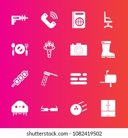 Premium set with fill vector icons. Such as grilled, tourism, modern, weapon, mailbox, table, food, meat, technology, bathroom, bowling, message, mail, comfortable, call, button, science, hygiene, ufo