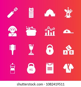 Premium set with fill vector icons. Such as brush, box, achievement, first, delivery, wine, tent, comb, kitchen, cleaner, white, alphabet, abc, security, sign, agenda, fashion, lock, drink, shipping