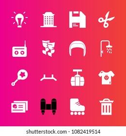 Premium set with fill vector icons. Such as car, light, fun, skate, toy, document, computer, cable, spaceship, clothing, sky, box, pull, house, city, clothes, technology, architecture, child, train