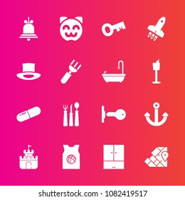 Premium set with fill vector icons. Such as asian, toy, white, medicine, plastic, background, security, door, marine, cat, rocket, geography, bell, alert, team, alarm, kitty, basketball, bathroom, key