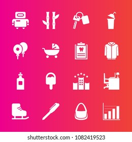 Premium set with fill vector icons. Such as futuristic, birthday, key, technology, icecream, cyborg, celebration, glass, bottle, data, pen, cup, asia, auto, stroller, fashion, business, skating, food