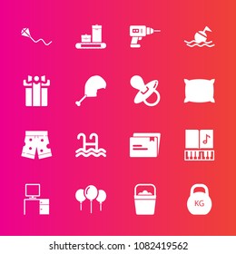 Premium set with fill vector icons. Such as file, work, desk, weight, summer, sign, water, hand, pool, wear, luggage, sound, musical, template, handle, lifebuoy, object, fashion, equipment, kite, gift