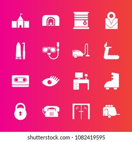 Premium set with fill vector icons. Such as health, communication, security, face, phone, vehicle, map, music, work, home, travel, location, glass, girl, transportation, room, fireplace, curtain, desk