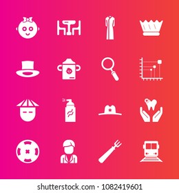 Premium set with fill vector icons. Such as royal, cute, texas, fork, kid, boy, baby, dress, abstract, street, home, female, sheriff, crown, graffiti, fashion, train, dental, spoon, white, health, man