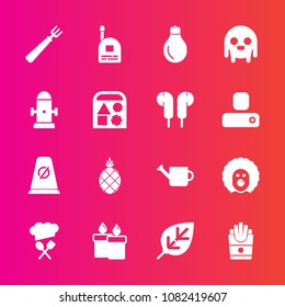 Premium set with fill vector icons. Such as exotic, young, light, communication, pineapple, natural, traffic, background, flame, plant, fork, fun, decoration, leaf, circus, fruit, fire, dinner, wax