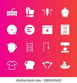 Premium set with fill vector icons. Such as ocean, weight, package, sea, parachuting, gift, hot, machine, pie, bow, child, clothes, baby, kitchen, teapot, breakfast, music, cake, coffee, keyboard, kid