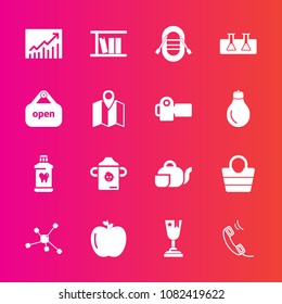 Premium set with fill vector icons. Such as book, style, leather, tea, molecule, concept, achievement, bag, ship, sailboat, milk, place, healthy, atom, care, object, phone, communication, technology