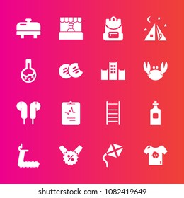 Premium set with fill vector icons. Such as heart, clothes, fitness, equipment, sign, store, clothing, adventure, food, backpack, supermarket, audio, water, bottle, baby, percent, leisure, outdoor