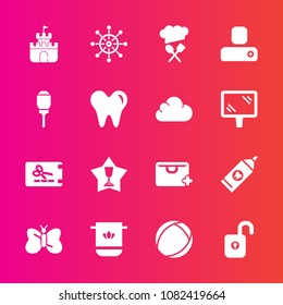 Premium set with fill vector icons. Such as insect, ball, health, nautical, ship, restaurant, human, helm, discount, place, cloth, sign, bathroom, achievement, beauty, white, first, security, brush
