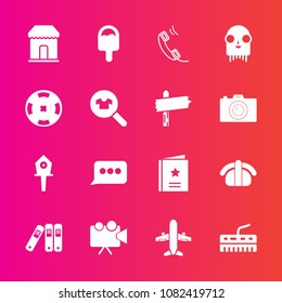 Premium set with fill vector icons. Such as spring, ufo, file, casino, folder, seafood, speech, nest, food, sale, icecream, birdhouse, music, clothing, house, plane, projector, airplane, office, bird