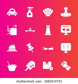 Premium set with fill vector icons. Such as spray, seashell, sweet, technology, hat, fashion, sprayer, style, transportation, monitor, stamp, map, ice, transport, human, food, pin, headwear, marine