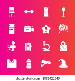 Premium set with fill vector icons. Such as suzuri, fashion, equipment, science, biology, refrigerator, tool, camera, table, office, location, travel, white, drink, business, female, shirt, wine, work