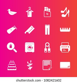 Premium set with fill vector icons. Such as print, chocolate, nature, clothing, dessert, wildlife, food, printer, sign, education, edit, technology, equipment, bar, woman, beauty, harvest, animal, pie
