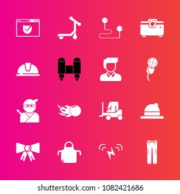 Premium set with fill vector icons. Such as chef, bow, website, kitchen, comet, construction, space, pinafore, transport, safety, samurai, tie, style, clothing, apron, helmet, hat, fashion, security
