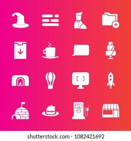 Premium set with fill vector icons. Such as food, restaurant, table, snow, fashion, template, layout, parachute, christmas, hat, ice, air, gas, screen, folder, pump, fireplace, gasoline, house, home