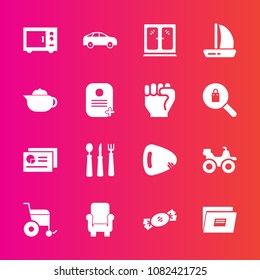 Premium set with fill vector icons. Such as left, music, microwave, quad, move, guitar, ship, drink, sweet, extreme, document, furniture, armchair, interior, oven, kitchen, teapot, boat, highway, bike