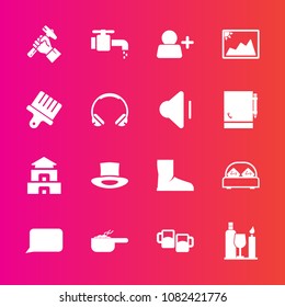 Premium set with fill vector icons. Such as drink, furniture, foreman, image, tap, photo, builder, brush, construction, double, asia, faucet, bedroom, bar, culture, account, meal, bed, pot, picture