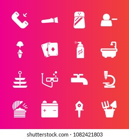 Premium set with fill vector icons. Such as button, bird, torch, phone, mask, pepper, crane, scuba, battery, science, full, house, sweet, pictogram, nest, birdhouse, sign, light, account, spring, ice