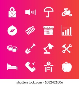 Premium set with fill vector icons. Such as lamp, button, equipment, location, bedroom, beer, weather, field, wrench, sign, japanese, healthy, phone, rain, hammer, travel, fruit, agriculture, culture