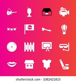 Premium set with fill vector icons. Such as snorkel, disc, wall, summer, guitar, music, disk, certificate, cocktail, lips, white, match, competitive, teeth, cd, baby, achievement, musical, house, girl