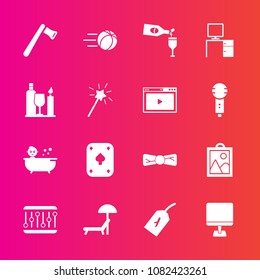 Premium set with fill vector icons. Such as drink, football, sport, beach, image, sign, work, umbrella, summer, screwdriver, bow, computer, play, internet, tool, fashion, bath, poker, soccer, desk, pc