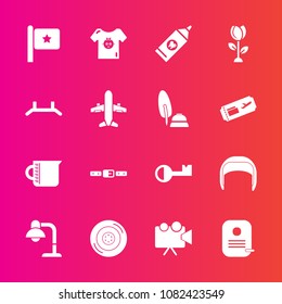 Premium set with fill vector icons. Such as belt, transparent, screen, pull, nation, video, health, liquid, hygiene, floral, child, identity, helmet, wheel, flag, clean, auto, interior, projector, kid