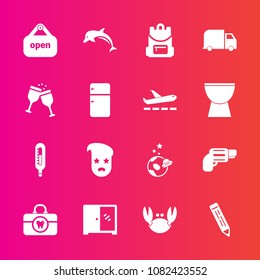 Premium set with fill vector icons. Such as handgun, fresh, pen, crab, store, pistol, shop, fashion, care, thermometer, exploration, business, sea, retro, health, bag, firearm, clean, gun, hipster