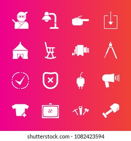 Premium set with fill vector icons. Such as clothes, fashion, clothing, entertainment, safety, security, web, weapon, decoration, cable, food, television, repair, shirt, check, energy, home, download