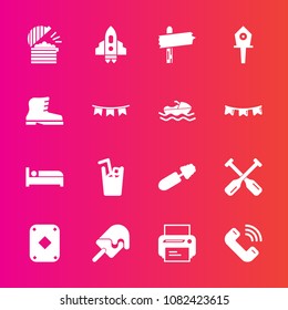 Premium set with fill vector icons. Such as call, black, spaceship, game, direction, phone, sweet, rocket, birdhouse, water, mascara, restaurant, poker, travel, chef, sign, machine, paddle, equipment