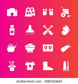 Premium set with fill vector icons. Such as chemistry, water, restaurant, toothbrush, summer, fashion, clothing, beach, boat, boot, cooking, baby, clothes, hygiene, coffee, photo, sea, scan, magic