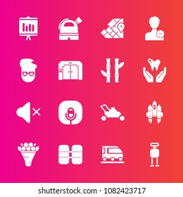 Premium set with fill vector icons. Such as geography, train, flower, document, tank, transportation, business, equipment, futuristic, oxygen, transport, sound, craft, technology, volume, travel, pink