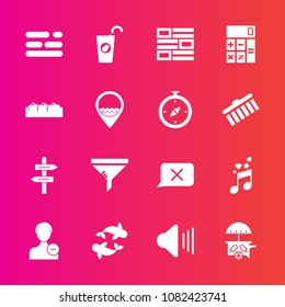 Premium set with fill vector icons. Such as box, fruit, sea, conditioner, drink, avatar, chat, seafood, vehicle, filter, account, calculator, way, music, volume, white, accounting, newspaper, user, up