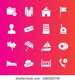Premium set with fill vector icons. Such as white, furniture, ship, spacecraft, call, data, style, transportation, spring, technology, parasol, toy, folder, umbrella, flower, home, rain, coat, cherry