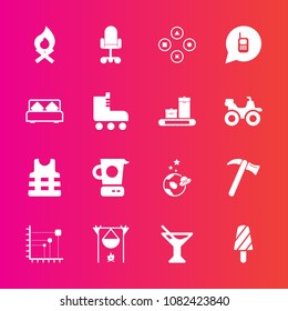 Premium set with fill vector icons. Such as communication, tool, glass, technology, safety, life, data, fun, ringing, campfire, flame, call, fireplace, fruit, mixer, cooking, computer, space, summer