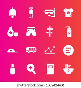 Premium set with fill vector icons. Such as call, data, page, clothing, speed, transportation, bell, stats, ring, snorkel, business, graph, app, hat, alarm, android, book, mask, transport, notebook