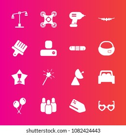 Premium set with fill vector icons. Such as industry, accessory, brush, ball, law, cone, bowling, balance, place, white, car, discount, first, vehicle, decoration, signal, tag, paint, camera, price