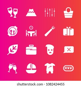 Premium set with fill vector icons. Such as plate, closed, child, crater, healthy, clothes, dentist, wine, dental, boat, volcano, red, object, nature, kid, drink, sea, glass, food, tree, clothing, bag