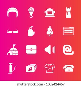 Premium Set With Fill Vector Icons. Such As Drink, Clothes, Kid, Audio, Igloo, Fashion, Snow, Work, Drawer, Arctic, Map, Modern, Hot, Envelope, Pump, Mail, House, Technology, Ice, Dessert, Worker, Up