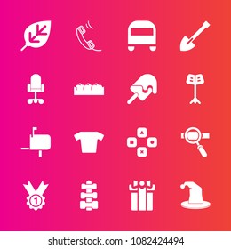 Premium set with fill vector icons. Such as tool, mail, holiday, shovel, phone, box, fashion, hat, laptop, chair, transport, message, business, communication, present, fitness, gift, nature, circus
