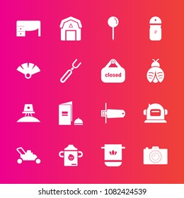 Premium set with fill vector icons. Such as astronaut, technology, food, bathroom, lawn, photo, pin, plastic, milk, office, barn, nutrition, table, science, garden, soft, business, cloth, card, book
