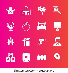 Premium set with fill vector icons. Such as white, kid, dinner, search, present, home, celebration, play, sakura, craft, boy, space, fence, gift, male, box, rocket, family, dryer, game, restaurant