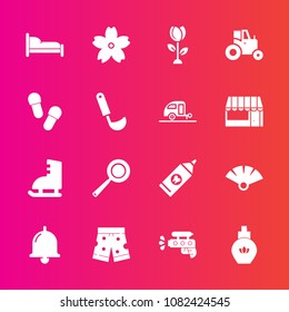 Premium set with fill vector icons. Such as game, home, template, play, japanese, pan, shorts, cooking, traditional, gun, fan, alarm, ring, bedroom, aroma, perfume, health, pistol, hygiene, bell, wear