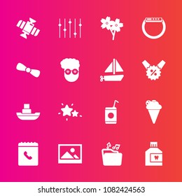 Premium set with fill vector icons. Such as ocean, cherry, art, spring, care, vessel, frame, astronomy, ice, dessert, sky, ship, night, star, internet, flower, food, sakura, sweet, glass, equality