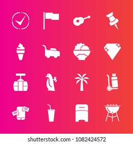 Premium set with fill vector icons. Such as flag, bed, meat, drink, ice, barbecue, check, mobile, lawn, pin, communication, baby, grill, transportation, penguin, cooking, food, double, bedroom, cable