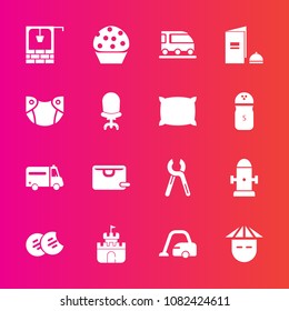 Premium set with fill vector icons. Such as well, snack, cookie, train, vehicle, old, , service, plastic, doughnut, industrial, sand, domestic, medical, transportation, sweet, safety, cake, health